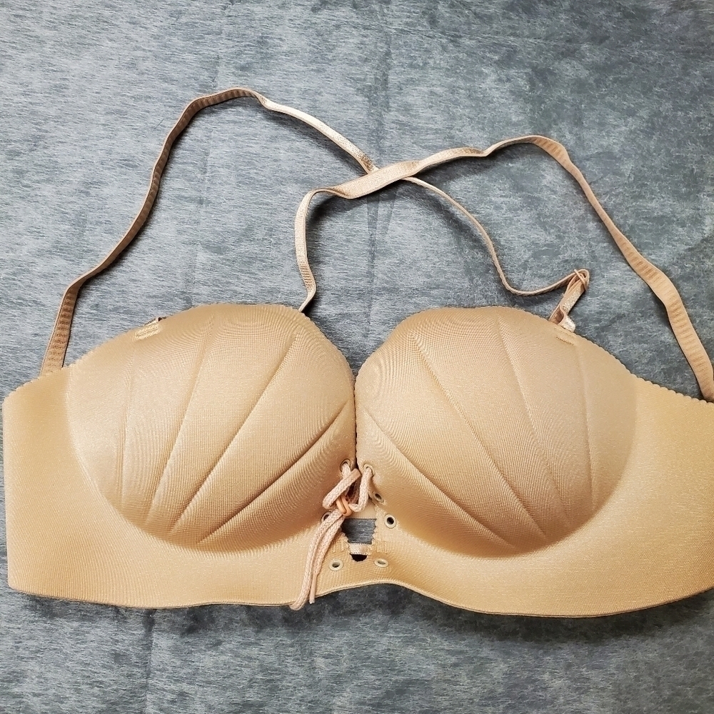 Gather Plunge Shell Shape Push Up Bra Detachable Straps